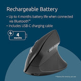 Kensington Pro Fit Ergo MY630 EQ Wireless Rechargeable Mouse, Vertical Wireless Mouse, 1000/1600/2400 DPI Switches, Bluetooth LE, 2.4GHz, Black (K72484NA)