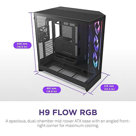 NZXT H9 Flow RGB (2025) Dual-Chamber Mid-Tower Case w/RGB Fans - All Black
