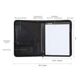 Samsill Contrast Stitch Leather Portfolio Zippered Closure Case, 8.5 inch x 11 inch Writing Pad, Black