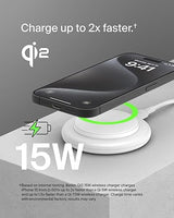 Belkin Magnetic Wireless Charging Pad 15W - MagSafe-Compatible Qi2-Certified Wireless iPhone Charger for Apple iPhone 16, 15, 14 Series, AirPods w/Non-Slip Base, Power Supply Included - White