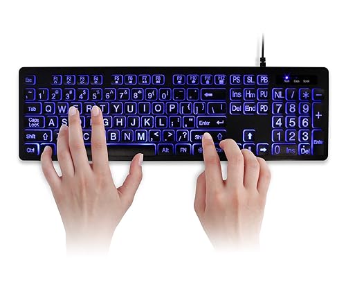 Aluratek Large Print Tri-Color USB LED Backlit Illuminated Keyboard (AKBLED01FS)