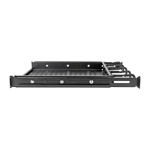 Cantilevered Steel Rack Shelf 1URM Cable Rings 14.2in Deep 50lbs
