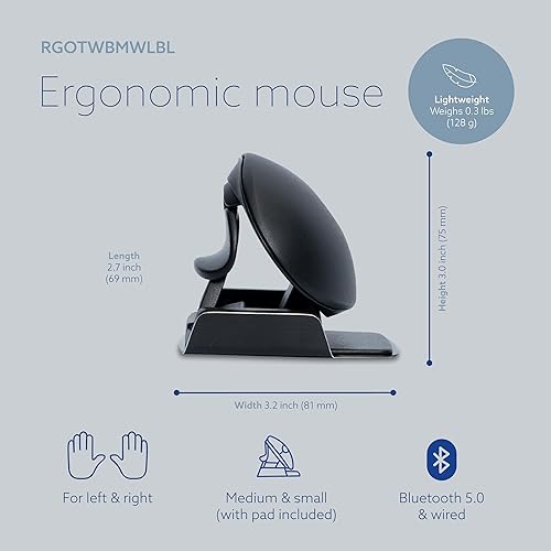 R-Go Twister Ambidextrous Mouse, Foldable design, Ergonomic vertical, With Break Software, Duo connection(Bluetooth&usb C), Silent Click, Prevents Tennis Elbow/RSI, For Windows/Mac, Black