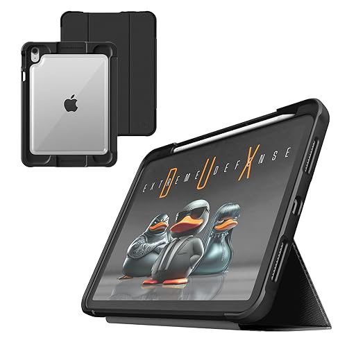 STM Dux Ultra Case for iPad A16/10th Gen – Rugged MIL-SPEC Drop Protection, Snap Magnetic Stand, Pencil & Crayon Storage, Clear Back, Auto Sleep/Wake – Black