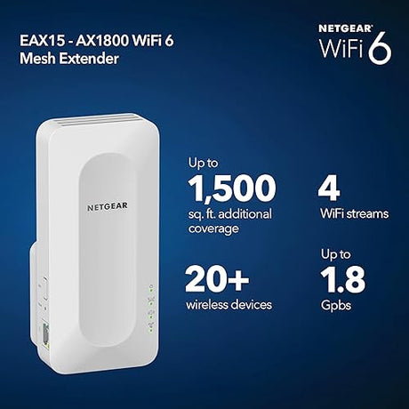 NETGEAR AX1800 WiFi 6 Mesh Extender, WiFi Repeater, Tri-Band, Ethernet Connector
