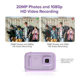 New AI Editor Camera for Kids myFirst Camera 50 Kids' Digital Camera 20MP Photos 1080P Video, Front & Selfie Lens Christmas Birthday Gifts for Boys & Girls Ages 4-15 Portable Travel Camera (Purple)