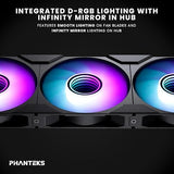 Phanteks M25-120 Gen2 Reversed Blade Triple Pack, 3X 120mm ARGB High Performance Cooling Fans, Daisy-Chain Unified Fan Frame, Infinity Mirror hub, Single Cable Connection, Black