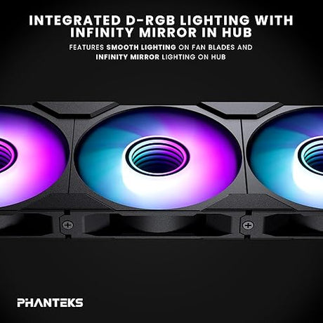 Phanteks M25-120 Gen2 Reversed Blade Triple Pack, 3X 120mm ARGB High Performance Cooling Fans, Daisy-Chain Unified Fan Frame, Infinity Mirror hub, Single Cable Connection, Black