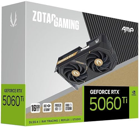 ZOTAC Gaming GeForce RTX 5060 Ti 16GB AMP DLSS 4 16GB GDDR7 128-bit 28 Gbps PCIE 5.0 Gaming Graphics Card, IceStorm 2.0 Cooling, White LED Lighting, ZT-B50620F-10M
