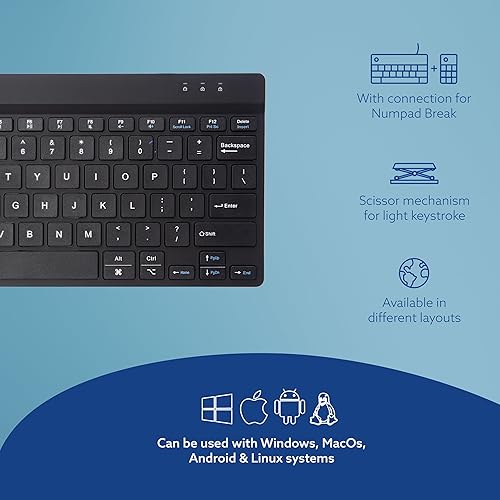 R-Go Compact Keyboard Bluetooth, with Break Software, Ergonomic Flat Design, Anti-RSI, Compatible with Windows/Mac OS, QWERTY (US), Black