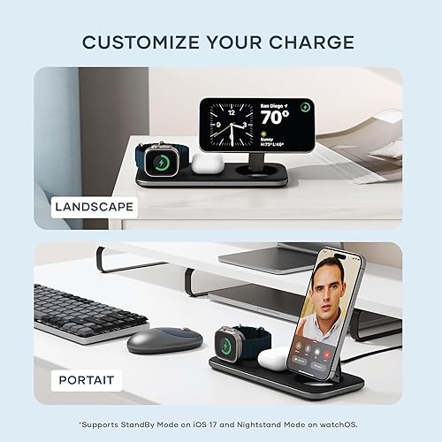 Satechi Qi2 Trio Wireless Charging Pad, 3 in 1 Wireless Charging Station, Qi2 15W Fast Charger for iPhone 17/16/15/14/13/12, 5W for AirPods and 5W for Apple Watch