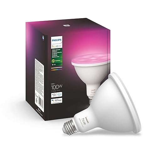 Philips Hue Smart 100W PAR38 LED Bulb - White and Color Ambiance Color-Changing Light - 1 Pack - 1300LM - E26 - Outdoor - Control with Hue App - Works with Alexa, Google Assistant and Apple Homekit