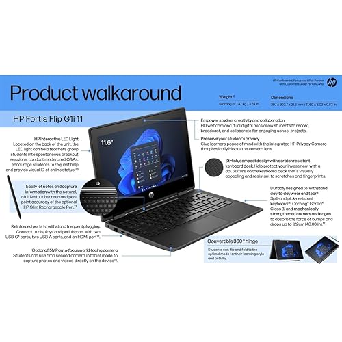 HP Fortis Flip G1i 11.6 Touchscreen Convertible 2 in 1 Notebook - HD - Intel N-Series N250-16 GB - 256 GB SSD - English Keyboard - Jet Black - Intel Chip - 1366 x 768 - Windows 11 Pro - Intel UHD G