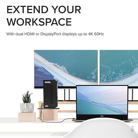 Plugable Dual DisplayPort & HDMI Docking Station - USB 3.0 & USB-C Laptop Dock for Dual Monitors, DisplayLink, Mac (Driver Required), ChromeOS & Windows, Gigabit Ethernet and Audio (UD-6950Z)