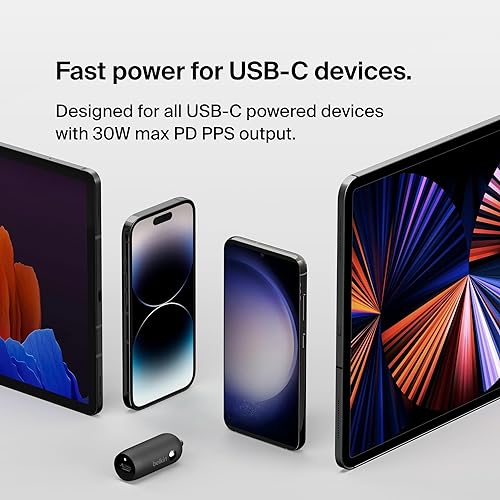 Belkin Boost?Charge™ 30W Fast Car Charger, Compact Design w/USB-C Power Delivery Port, USB-C to USB-C Cable Included, Universal Compatibility for Galaxy S23, Note Series, and More - Black Charger + USB C Cable