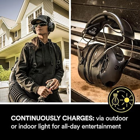 3M WorkTunes Connect + Solar Wireless Hearing Protector with Bluetooth Technology, Bluetooth Hearing Protection with a 26 dB Noise Reduction Rating