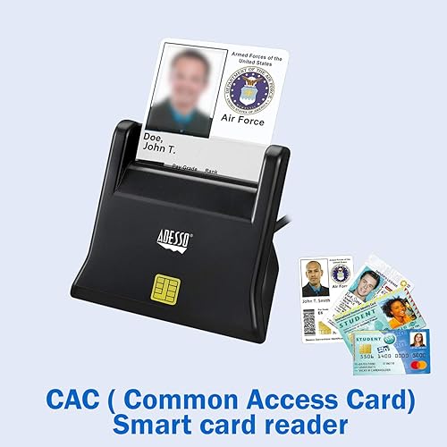 Adesso SCR-300 CAC Smart Card Reader Military USB Credit Card, for Windows, Mac, Laptop and PC