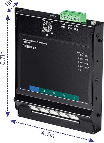 TRENDnet 5-Port Industrial Gigabit Poe+ Wall-Mounted Front Access Switch, 5X Gigabit Poe+ Ports, DIN-Rail Mount, 48 –57V DC Power Input, IP30, 120W Poe Budget,Lifetime Protection, TI-PG50F 5 Port Switch