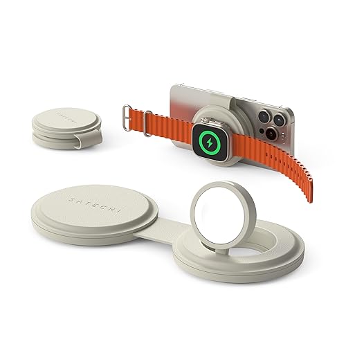 Satechi OntheGo™ 2 in 1 Wireless Charger, Qi2 Portable Charger with 15W Fast Charging for iPhone and 5W for Apple Watch, Magnetic Travel Charging Station – Sand 2 in 1 Charger Sand