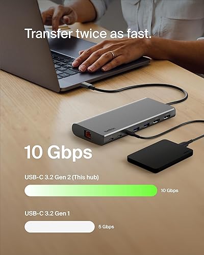 Belkin Connect Universal USB-C 8-in-1 Dual Display Core Hub w/Silicon Motion Technology - Compatible with Mac, Windows, and Chromebook - 100W PD w/ 10Gbps Transfer Speeds & 1GbE Ethernet - Silver