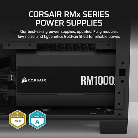 CORSAIR RM1000x Fully Modular Low-Noise ATX Power Supply – ATX 3.1 Compliant – PCIe 5.1 Support – Cybenetics Gold Efficiency – Native 12V-2x6 Connector – Black RMx (2024) 1000 Watts Black