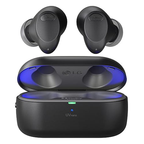 LG Tone Free T90 Dolby Atmos True Wireless Earbuds, UVnano, IPX4 Water Resistant, Up to 36 Hours of Battery Life, Black