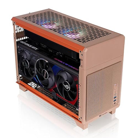 Thermaltake TR100 SFF Chassis; mITX Support; 18.9 Liters; PCIe 4.0 Riser Cable Included; 360mm GPU Clearance; 280mm Radiator Support; Removable PCIe Bracket; Gravel Sand; CA-11A-00SGNN-00