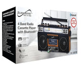 SuperSonic - Retro 4 Band Radio & Cassette Player with Bluetooth, Boomboxes - Wood Grain (SC-3201BT)