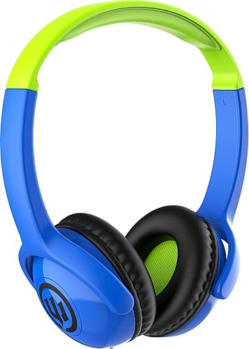 Wicked Audio Wireless Kids Headphone with Microphone ?– 85dB Safe Volume Control – On-Ear Bluetooth Headset for Children/Toddler/Classroom/Travel, Ages 2+ ?Works with Smartphone/Tablet/PC (Hero Blue)