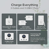 Plugable 67W USB C Power Strip, Charging Station Extension Cord with Multiple Outlets, Flat Wall Plug and Watt Meter, 3X USB-C, 3X AC Power Outlets for iPhone 16, Travel, Office, 5ft (PS3-METERC3)