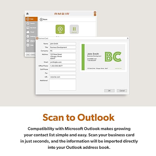 Ambir nScan 690gt High-Speed Vertical Card Scanner with AmbirScan Business Card for Windows PC Include Business Card Software License