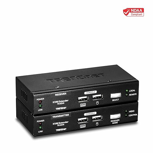 TRENDnet KVM Extension Kit, Extend Keyboard/Video/Mouse Controls, up to 100 Meters (328 ft.), Hot-Keys, Transmitter, Receiver, PS/2, VGA, TK-EX4 Black 328 Ft. w/ On Screen Display