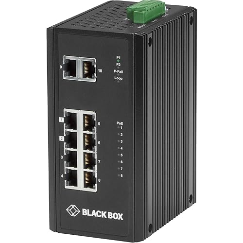 Black Box Industrial (8) 10/100/1000 PoE + (2) Gigabit Ethernet Switch - 10 Ports - 2 Layer Supported - Twisted Pair - Wall Mountable, DIN Rail Mountable, Panel-mountable - 1 Year Limited Warranty
