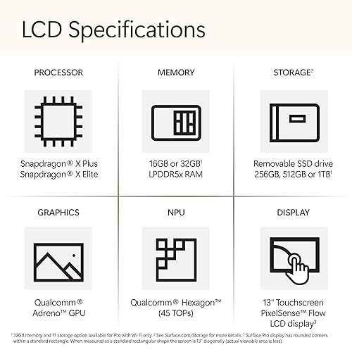 Surface Pro (LCD) - Microsoft Surface Pro - Copilot+ PC - 13 Touchscreen - Snapdragon X Plus - 16GB - 512GB SSD - Device only - (Latest Model, 11th Edition) - Platinum