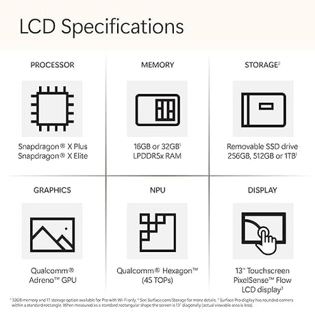 Surface Pro (LCD) - Microsoft Surface Pro - Copilot+ PC - 13 Touchscreen - Snapdragon X Plus - 16GB - 512GB SSD - Device only - (Latest Model, 11th Edition) - Platinum