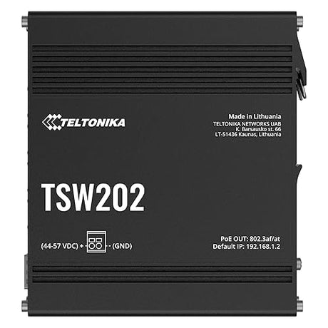 Teltonika TSW202 Managed PoE+ Switch, 8 x Gigabit Ethernet, 2 x SFP, Profinet Certified, Integrated DIN Rail Bracket, Durable Design