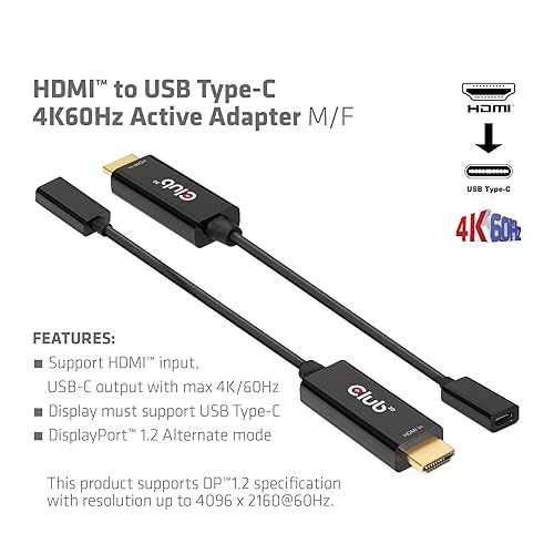 Club 3D CAC-1333 HDMI 2.0 to USB Type C 4K 60Hz M/F Active Adapter