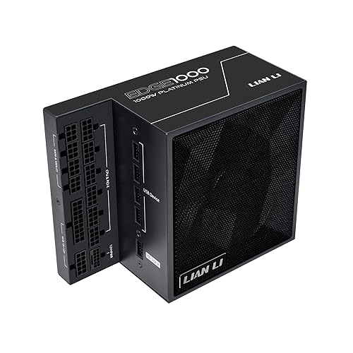 Lian Li Edge Series-1000W Full Modular Power Supply-80 PLUS Platinum-ATX 3.0, 3.1-PCIE 5.1-L-Shape Design for Dual Chamber Case-120mm FDB Fan-Supports up to 4X USB Devices-Black (EG1000BE.US)