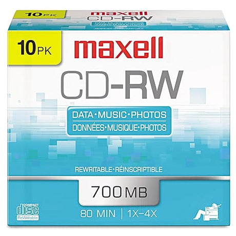 Maxell CD-RW Rewritable Disc, 700 MB/80 Min, 4x, Jewel Case, Silver