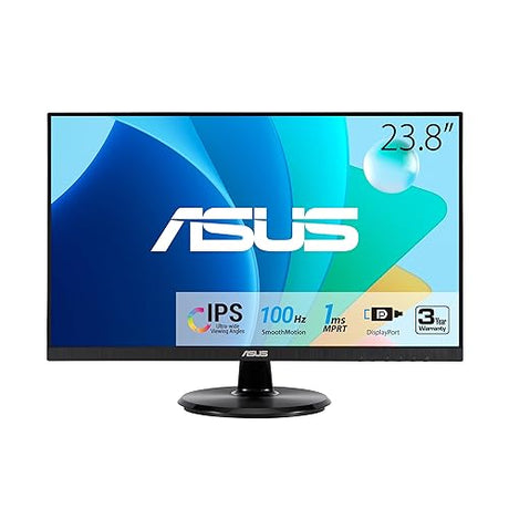 ASUS 24” (23.8-inch viewable) 1080P Eye Care Monitor (VA24DQF) - IPS, Full HD, Frameless, 100Hz, 1ms, Adaptive-Sync, for Working and Gaming, Low Blue Light, Flicker Free, DisplayPort, 3 Year Warranty