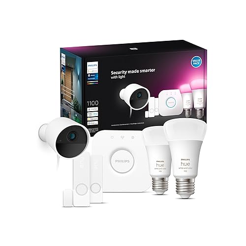 Philips Hue Secure Starter Kit With (1) Bridge, (1) Secure Wired Camera (White), (2) Secure Contact Sensor (White), (2) 75W A19 Bulb, White & Color Ambiance - Works With Security Center in the Hue App