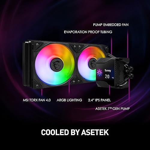 MSI MPG CORELIQUID D240 ARGB CPU Liquid Cooler - 2.4 IPS LCD Screen - 240mm Radiator - Double 120mm RGB PWN Fans.