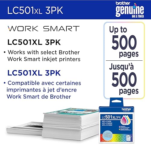 Brother Genuine LC501XL3PKS High Yield Cyan, Magenta, Yellow Ink Cartridges