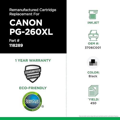 Clover Remanufactured Ink Cartridge Replacement for Canon PG-260XL | Black | High Yield