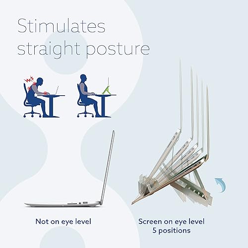 R-Go Ergonomic Laptop Stand, Ultra-Thin Aluminum, Adjustable Portable Notebook Riser for Desk, Compatible with 10-22 MacBook/Air Pro/Dell XPS/Lenovo, Support up to 11ibs, Silver