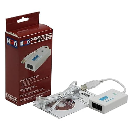 HiRO V92 56K External USB Data Fax Dial Up Internet Modem Dual Port Built in Buzzer Truly Plug n Play Driverless Installation Built in Driver Windows 10, 8.1, 8, 7, 32-bit 64-bit (H50228)