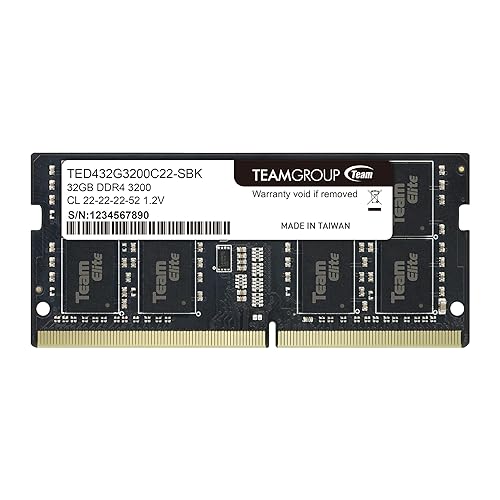 TEAMGROUP Elite DDR4 32GB Single 3200MHz PC4-25600 CL22 Unbuffered Non-ECC 1.2V SODIMM 260-Pin Laptop Notebook PC Computer Memory Module Ram Upgrade - TED432G3200C22-S01 32 Go (1 x 32Go)