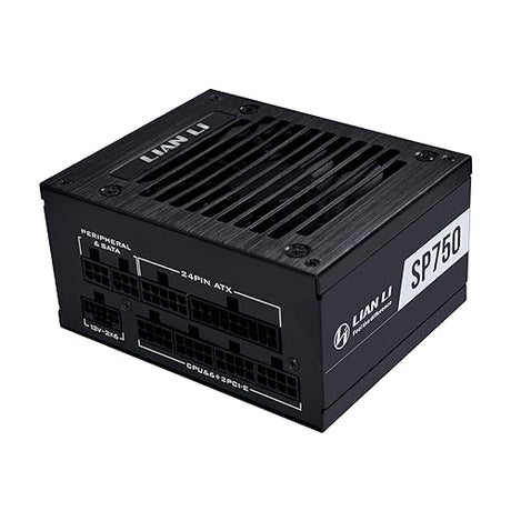 Lian Li SP750 Gold - 750 Watt SFX Form Factor Power Supply with 12V-2x6 Cable - Low Noise - 80 Plus Gold Efficiency - ATX 3.1 & PCIe 5.1 Compliant - Easy Cable Management - Black (SP750G.B) Gold 750W V2 Black