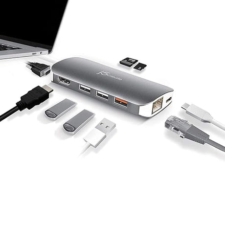 j5create USB C Hub Adapter Multi-Monitor 10-in-1 Port Docking Station 4K HDMI, VGA, Ethernet, USB 3.0, MicroSD, SD, USB-C 3.1 + Power Delivery | for PC, Laptop, Tablet, Display Connection