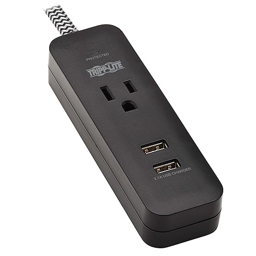 Tripp Lite Surge Protector Power Strip 1-Outlet w 2 USB Ports 2.1A 4ft Cord (TLP104USB)